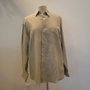 Bachrach Mens Tan Linen Button Down Shirt / Chest Pocket / Size M